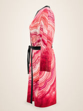 Load image into Gallery viewer, Blush Hollow silk peignoir, ombré cuff and hem style with black trim, side view