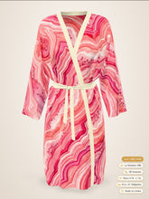 Load image into Gallery viewer, Blush Hollow silk peignoir, classic style with ivory trim, front view