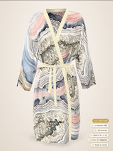Load image into Gallery viewer, Geode Gate silk peignoir, classic style with ivory trim, front view