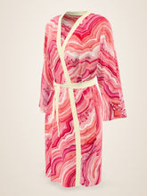 Load image into Gallery viewer, Blush Hollow silk peignoir, classic style with ivory trim, three-quarter front view