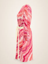 Load image into Gallery viewer, Blush Hollow silk peignoir, classic style with ivory trim, side view