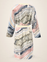 Load image into Gallery viewer, Geode Gate silk peignoir, classic style with ivory trim, back view with no outside logo