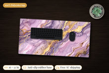 Load image into Gallery viewer, Lilac Sanctum Ink & Ore Desk Mat, 16 x 32 in, on a dark desk
