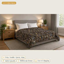 Load image into Gallery viewer, Majestical Smoky Quartz cotton sateen duvet cover on a bed: 100% cotton sateen, twin, double, queen and king sizes, soft and smooth, hidden zip closure, free Australian shipping