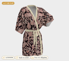 Load image into Gallery viewer, Majestical Rose Quartz silk kimono robe: 100% silk twill, 14 momme, made to order, free Australian shipping