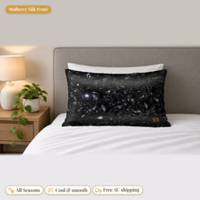 Load image into Gallery viewer, Black Obsidian mulberry silk pillowcase on a bed