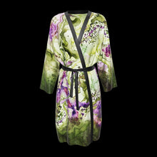 Load 3D model into Gallery viewer, Sunken Atlantis silk peignoir, ombré cuff and hem style with black trim, 3D view. Drag to spin