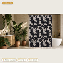 Load image into Gallery viewer, Majestical Clear Quartz crystal shower curtain in a bathroom: 100% polyester, water-resistant, 71 x 74 in, 12 eyelets