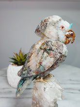 Load image into Gallery viewer, Peruvian Quantum Quartz (Chrysocolla in Quartz) Cockatoo on Clear Quartz Cluster Base