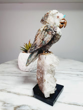 Load image into Gallery viewer, Peruvian Quantum Quartz (Chrysocolla in Quartz) Cockatoo on Clear Quartz Cluster Base