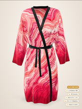 Load image into Gallery viewer, Blush Hollow silk peignoir, ombré cuff and hem style with black trim, front view
