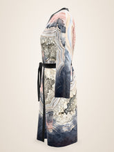 Load image into Gallery viewer, Geode Gate silk peignoir, ombré cuff and hem style with black trim, side view
