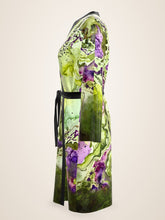 Load image into Gallery viewer, Sunken Atlantis silk peignoir, ombré cuff and hem style with black trim, side view
