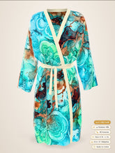 Load image into Gallery viewer, Ocean Muse silk peignoir, classic style with ivory trim, front view
