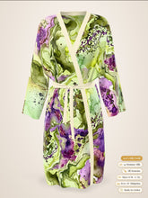 Load image into Gallery viewer, Sunken Atlantis silk peignoir, classic style with ivory trim, front view
