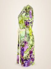 Load image into Gallery viewer, Sunken Atlantis silk peignoir, classic style with ivory trim, side view
