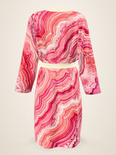 Load image into Gallery viewer, Blush Hollow silk peignoir, classic style with ivory trim, back view with no outside logo
