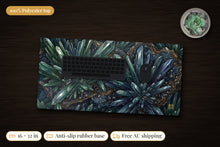 Load image into Gallery viewer, Deep Emerald Pool Crystal Cave Desk Mat, 16 x 32 in, on a dark desk
