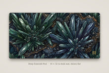 Load image into Gallery viewer, Deep Emerald Pool desk mat shown flat, 16 x 32 in
