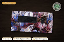 Load image into Gallery viewer, Ember &amp; Ice Crystal Cave Desk Mat, 16 x 32 in, on a dark desk

