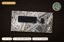 Load image into Gallery viewer, Iron Comet Gemmologist's Atelier Desk Mat, 16 x 32 in, on a dark desk
