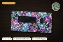 Load image into Gallery viewer, Prism Court Crystal Cave Desk Mat, 16 x 32 in, on a dark desk
