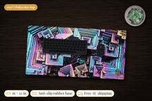 Load image into Gallery viewer, Rainbow Staircase Gemmologist's Atelier Desk Mat, 16 x 32 in, on a dark desk
