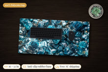 Load image into Gallery viewer, Tidewater Gemmologist's Atelier Desk Mat, 16 x 32 in, on a dark desk
