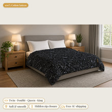 Load image into Gallery viewer, Majestical Black Obsidian cotton sateen duvet cover on a bed: 100% cotton sateen, twin, double, queen and king sizes, soft and smooth, hidden zip closure, free Australian shipping
