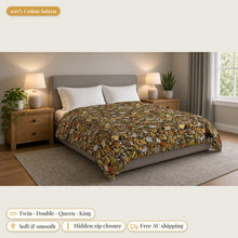 Load image into Gallery viewer, Majestical Citrine cotton sateen duvet cover on a bed: 100% cotton sateen, twin, double, queen and king sizes, soft and smooth, hidden zip closure, free Australian shipping
