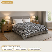 Load image into Gallery viewer, Majestical Howlite cotton sateen duvet cover on a bed: 100% cotton sateen, twin, double, queen and king sizes, soft and smooth, hidden zip closure, free Australian shipping
