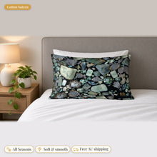 Load image into Gallery viewer, Aquamarine cotton sateen pillowcase on a bed
