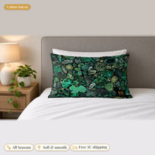 Load image into Gallery viewer, Malachite cotton sateen pillowcase on a bed
