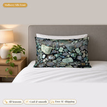 Load image into Gallery viewer, Aquamarine mulberry silk pillowcase on a bed
