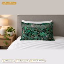 Load image into Gallery viewer, Emerald mulberry silk pillowcase on a bed
