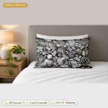 Load image into Gallery viewer, Howlite mulberry silk pillowcase on a bed
