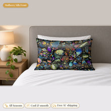 Load image into Gallery viewer, Labradorite mulberry silk pillowcase on a bed

