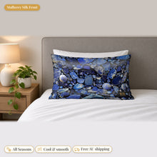 Load image into Gallery viewer, Lapis Lazuli mulberry silk pillowcase on a bed
