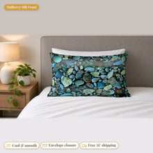 Load image into Gallery viewer, Majestical Blue Turquoise mulberry silk pillowcase: mulberry silk front, cool and smooth, envelope closure, free Australian shipping
