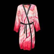 Load 3D model into Gallery viewer, Blush Hollow silk peignoir, ombré cuff and hem style with black trim, 3D view. Drag to spin
