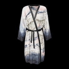Load 3D model into Gallery viewer, Geode Gate silk peignoir, ombré cuff and hem style with black trim, 3D view. Drag to spin
