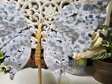 Load image into Gallery viewer, Orbicular Ocean Jasper Butterfly Wings on Stand (605g)

