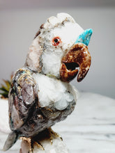 Load image into Gallery viewer, Peruvian Quantum Quartz (Chrysocolla in Quartz) Cockatoo on Clear Quartz Cluster Base
