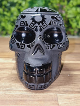 Load image into Gallery viewer, Black Obsidian Aztec Etched Carving Skull
