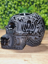 Load image into Gallery viewer, Black Obsidian Aztec Etched Carving Skull

