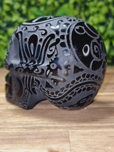 Load image into Gallery viewer, Black Obsidian Aztec Etched Carving Skull
