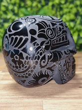 Load image into Gallery viewer, Black Obsidian Aztec Etched Carving Skull
