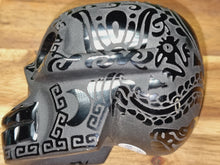Load image into Gallery viewer, Black Obsidian Aztec Etched Carving Skull

