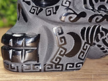 Load image into Gallery viewer, Black Obsidian Aztec Etched Carving Skull
