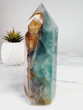 Load image into Gallery viewer, Super Unique Rainbow Fluorite with Golden Healer Tower
